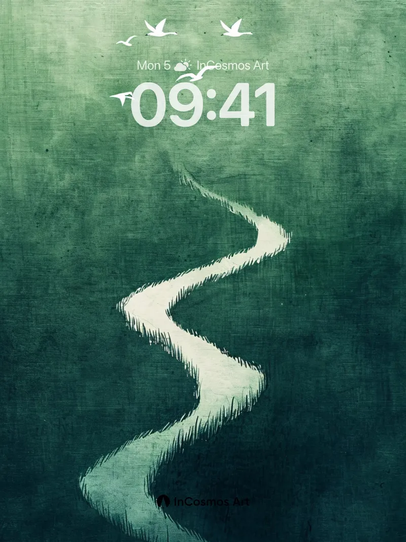 Emerald Mist Pathway Background with Silent Flight
