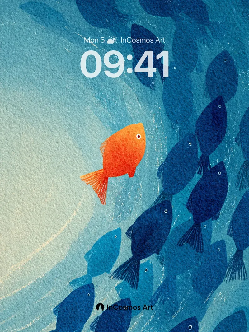 Solitary Orange Wallpaper with Deep Blue Currents