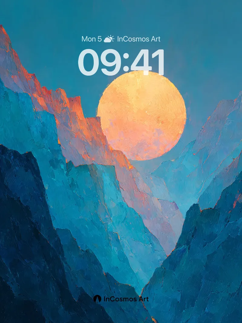 Serene Mountain Moonrise Wallpaper in Cool Tones