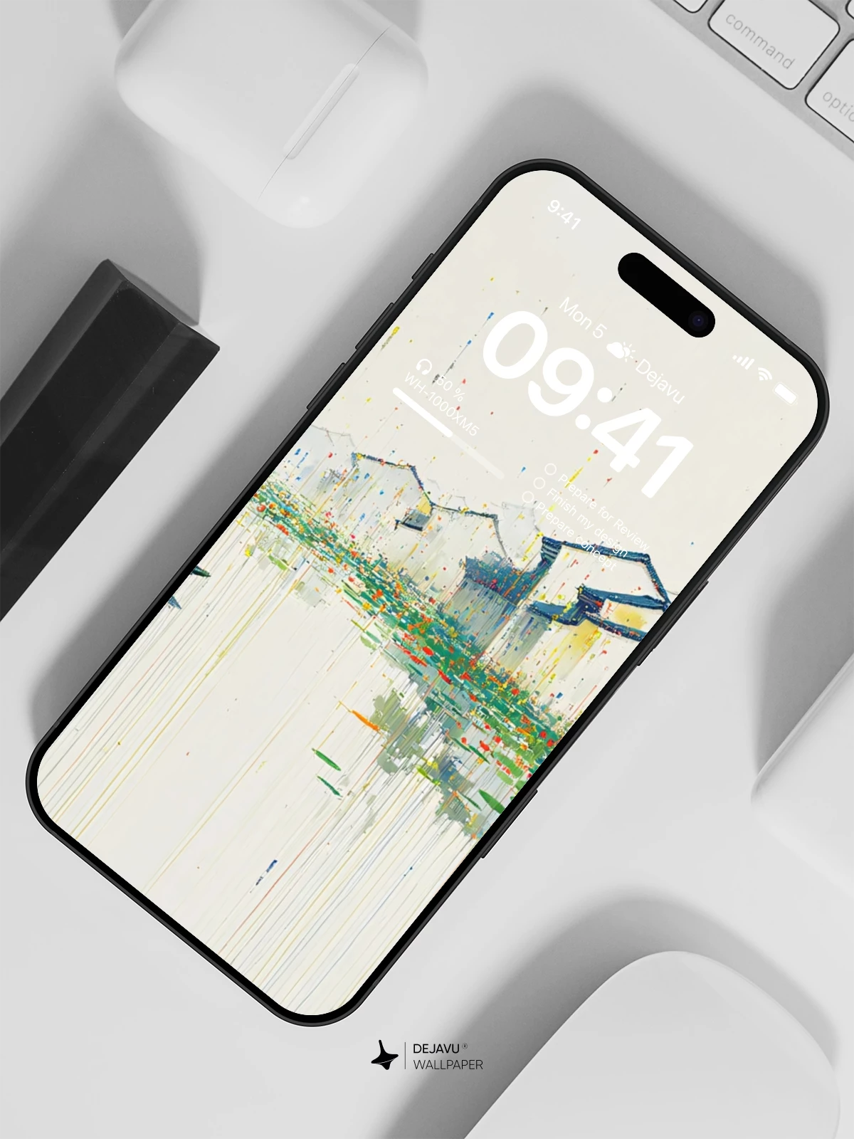 Wu Guanzhong Inspired Water Village 8K Wallpaper