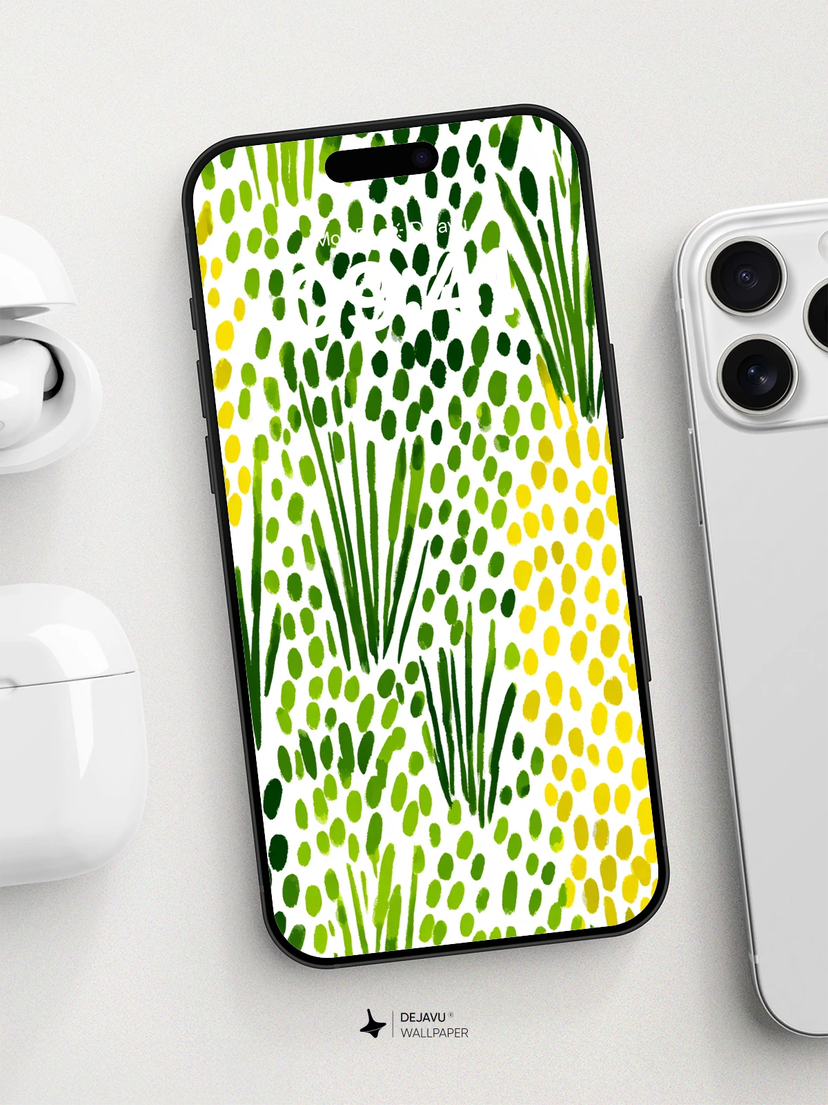 Vibrant Green Grass Dots Wallpaper 8K for iPhone and Android