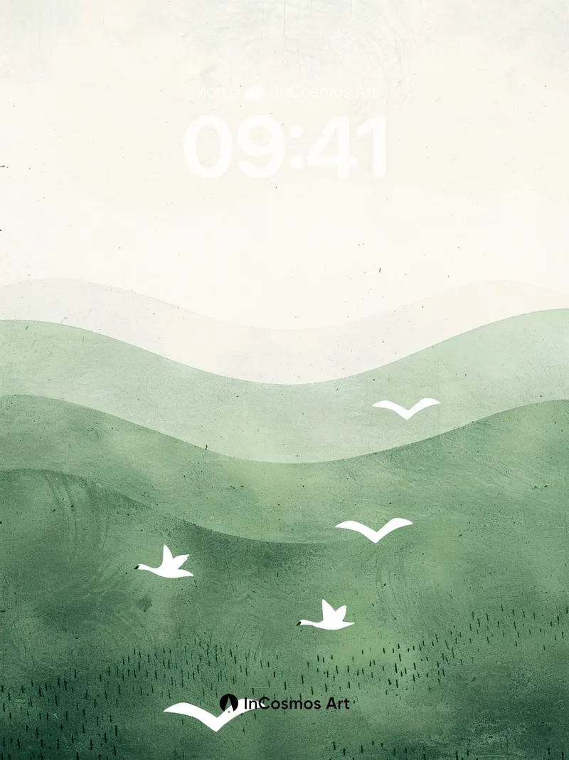 Mist and Mountain Background with Silent Birds