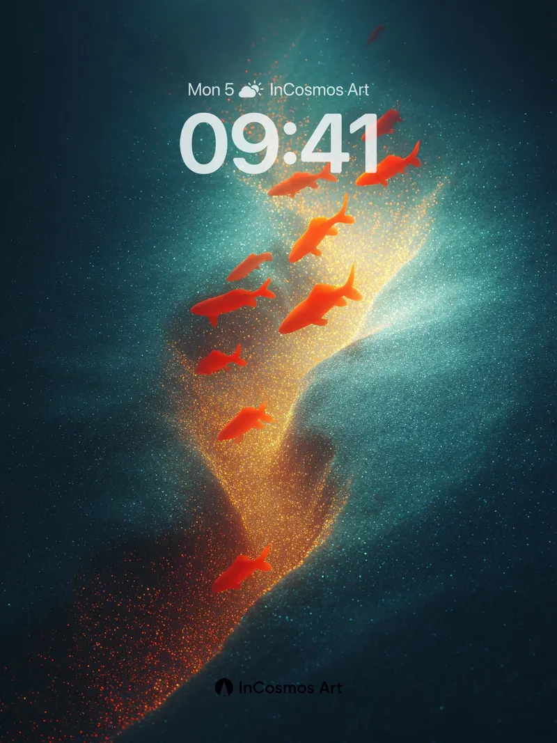 Golden Dust Trail Wallpaper with Swimming Fish