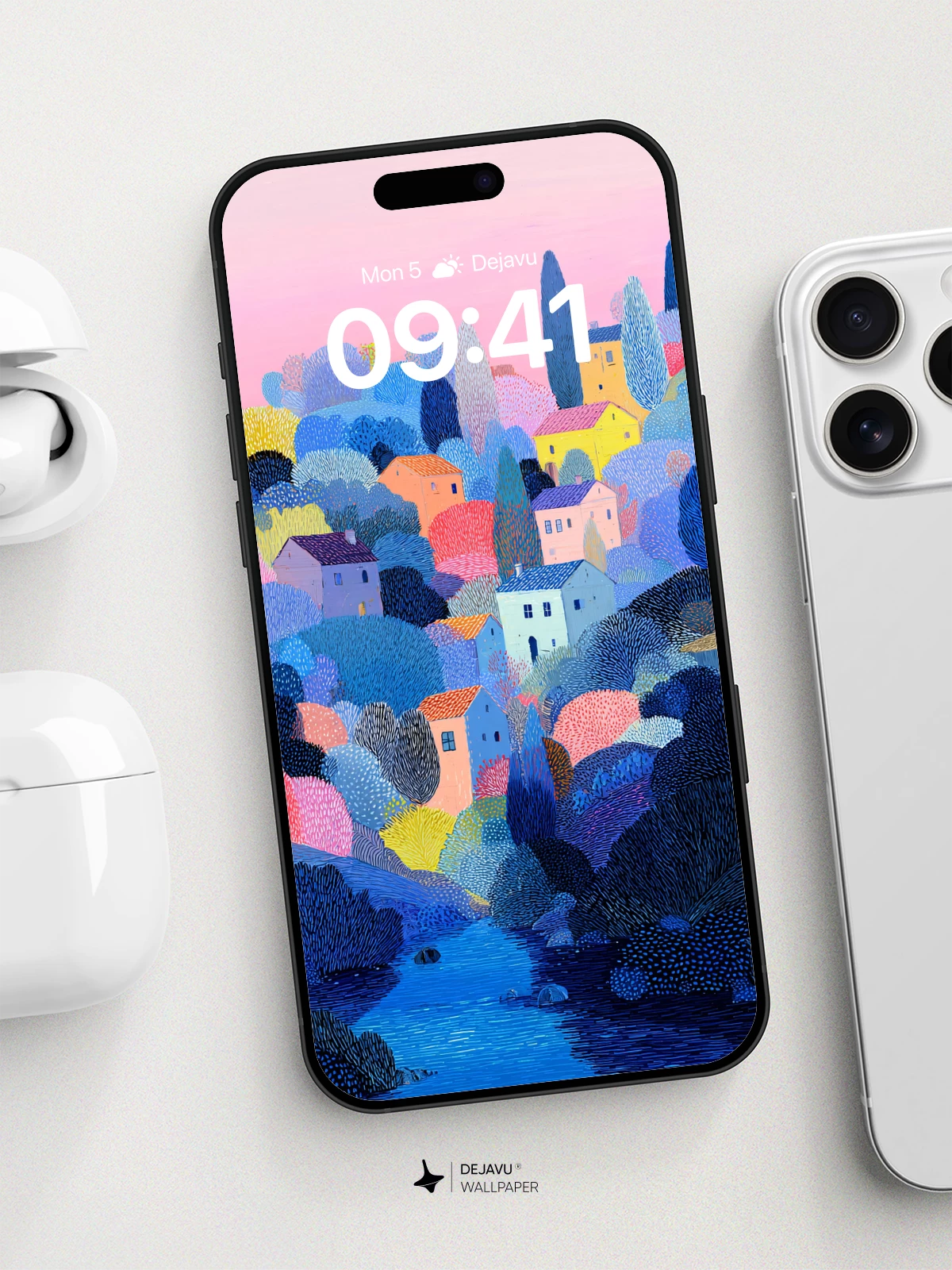 Hillside Village at Dusk 8K Wallpaper for iPhone & Android