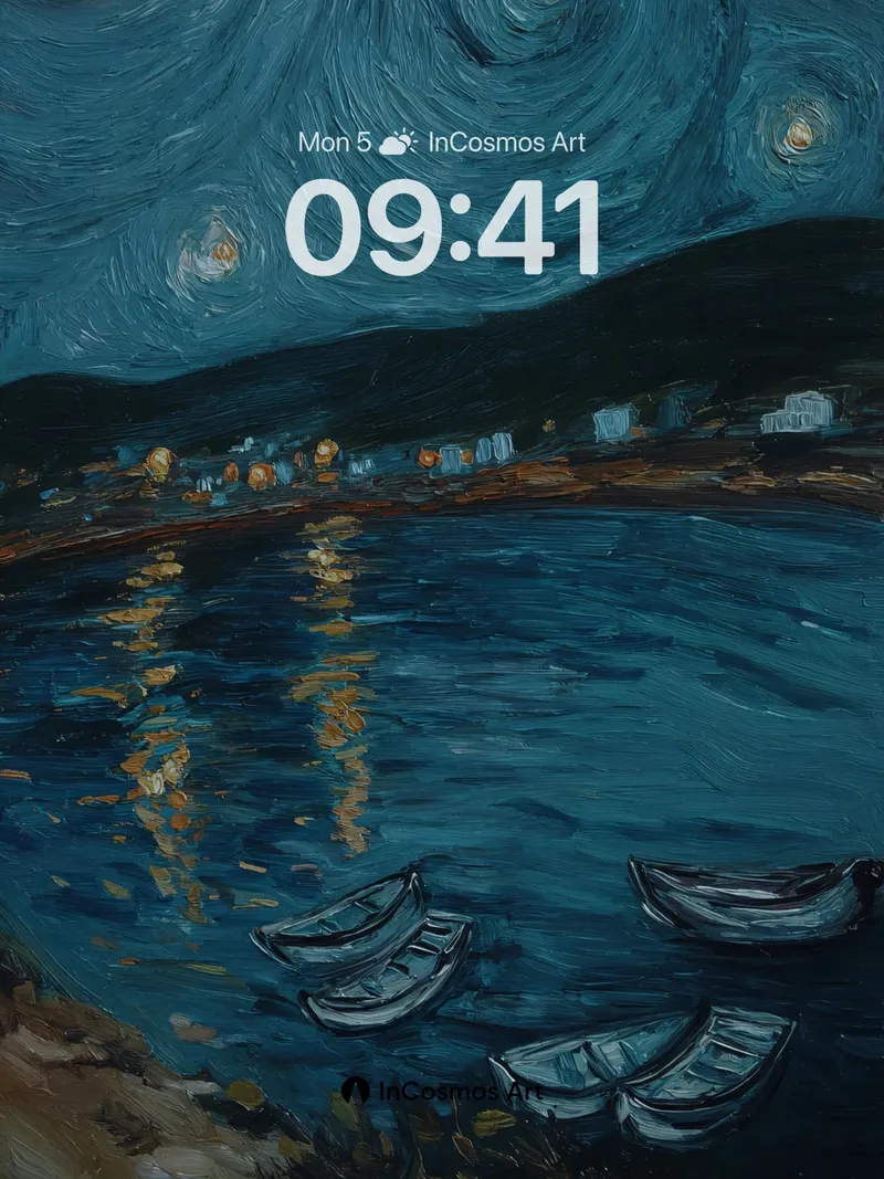 Nocturnal Swirls Wallpaper with Starry Reflections