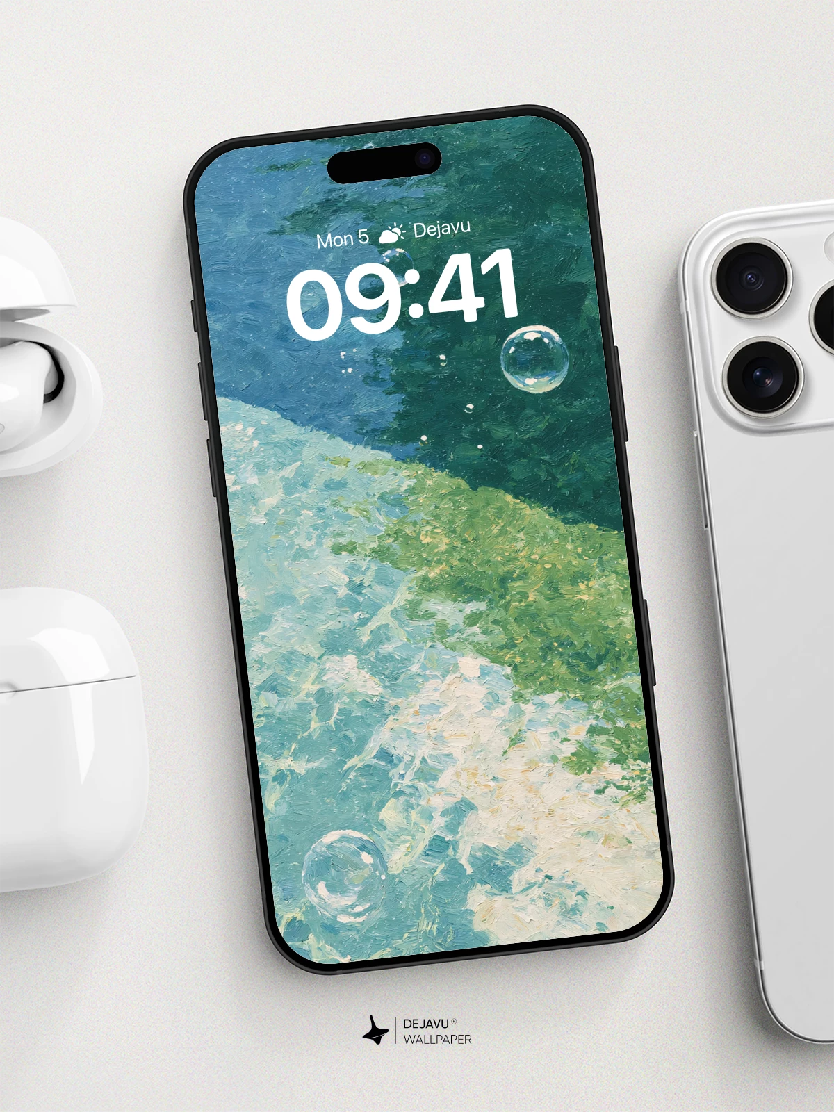 Underwater Bubbles Oil Painting Wallpaper 8K for iPhone and Android