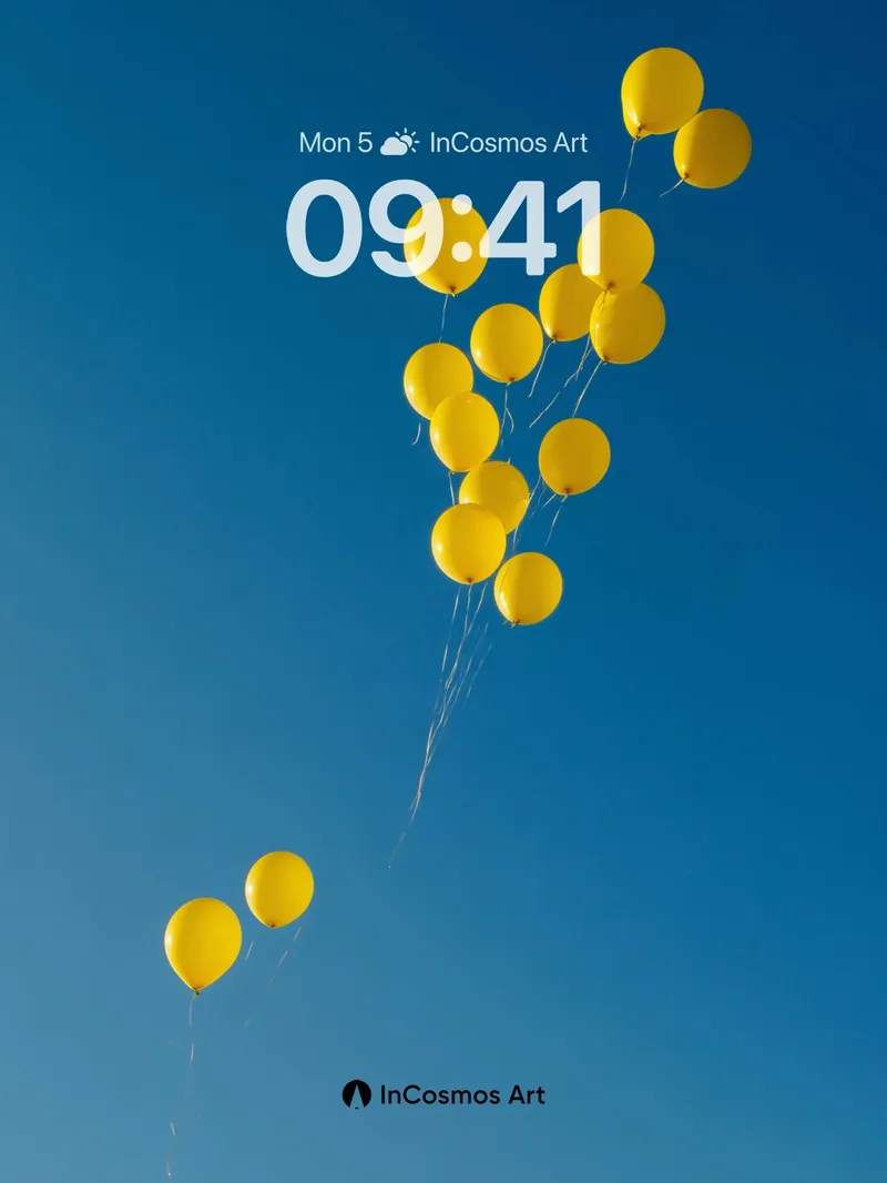 Skyward Drift Wallpaper with Floating Yellow Balloons