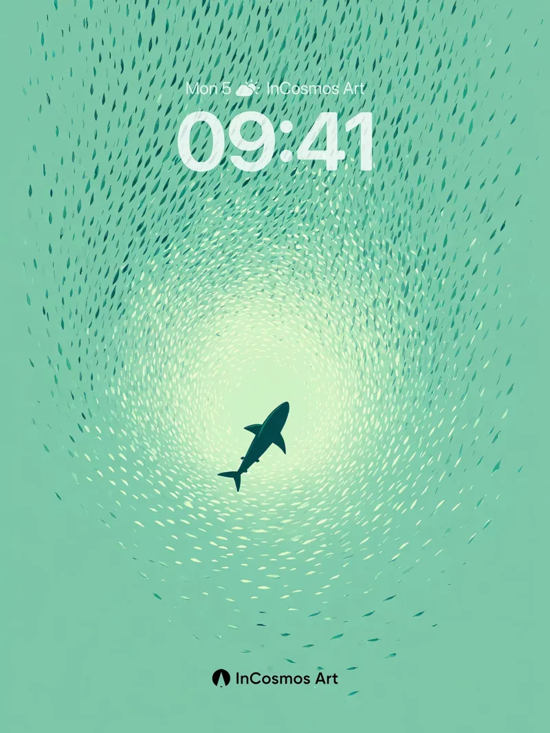 Serene Turquoise Vortex Wallpaper with Solitary Shark