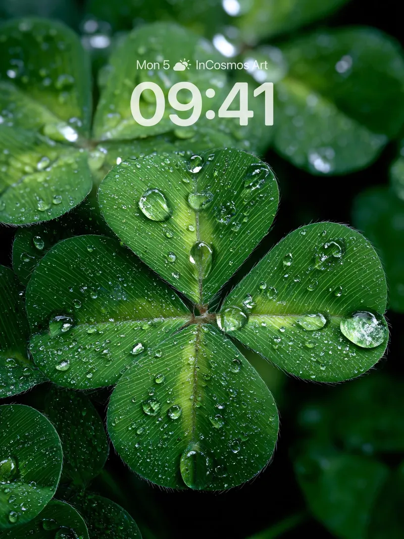Serenity Clovers Wallpaper with Dewdrops