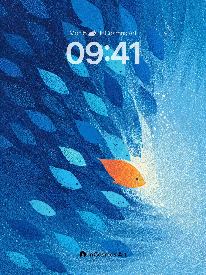 Serenity Surge Wallpaper with Lone Orange Fish