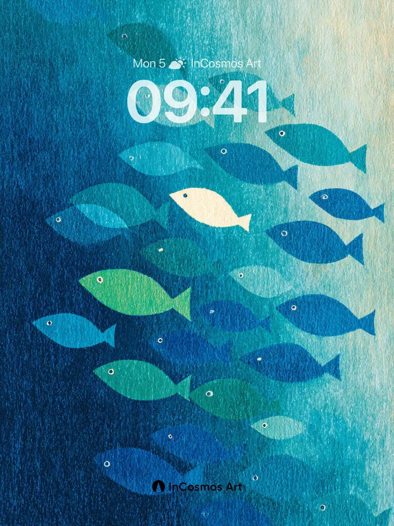 Serene Ocean Current Wallpaper with Lone White Fish
