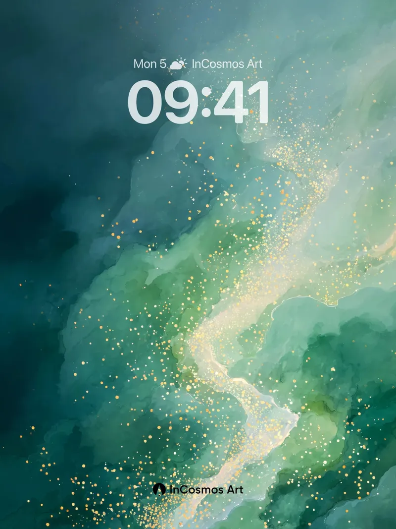 Teal Mist Wallpaper with Golden Dust