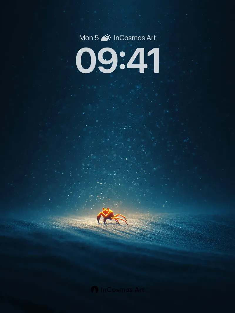 Deep Sea Solitude Wallpaper with Glowing Crustacean