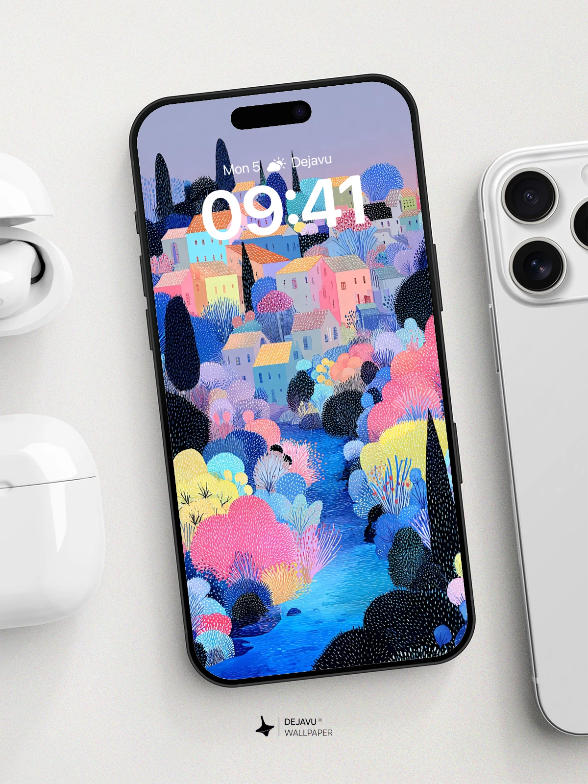 Candy-Colored Village 8K Wallpaper for Phone and Tablet