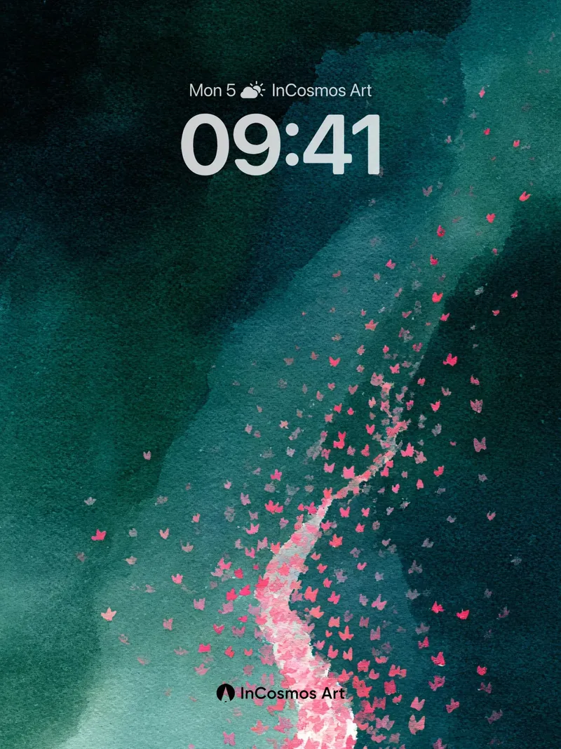 Ethereal Petal Stream Wallpaper in Misty Green