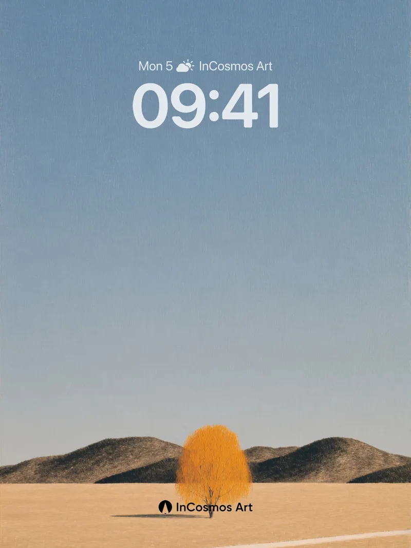 Solitary Amber Tree Wallpaper in Vast Horizon