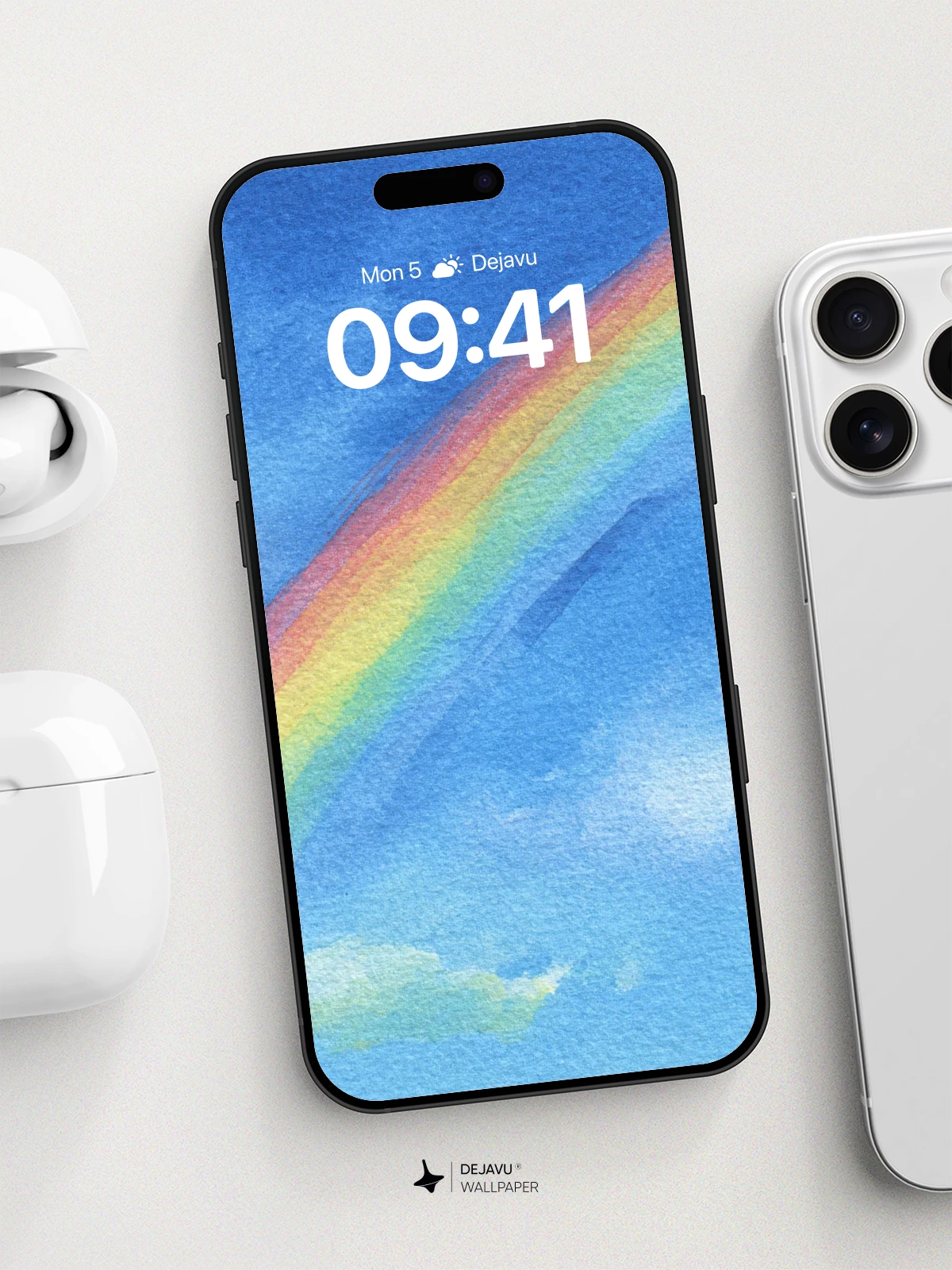 Watercolor Rainbow in Clouds Wallpaper 8K