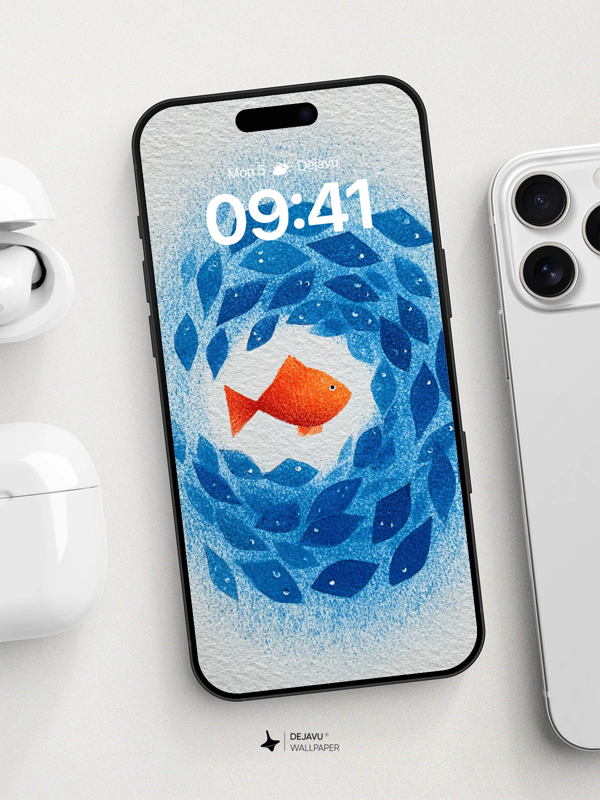 Orange Fish in Blue Swarm Wallpaper 8K for iPhone and Android