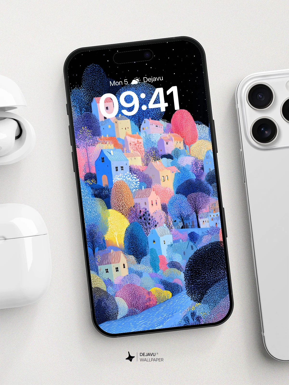 Whimsical Night Village Wallpaper 8K