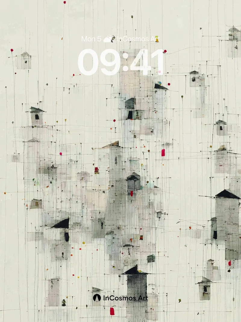 Quiet Rainfall Wallpaper with Suspended Houses