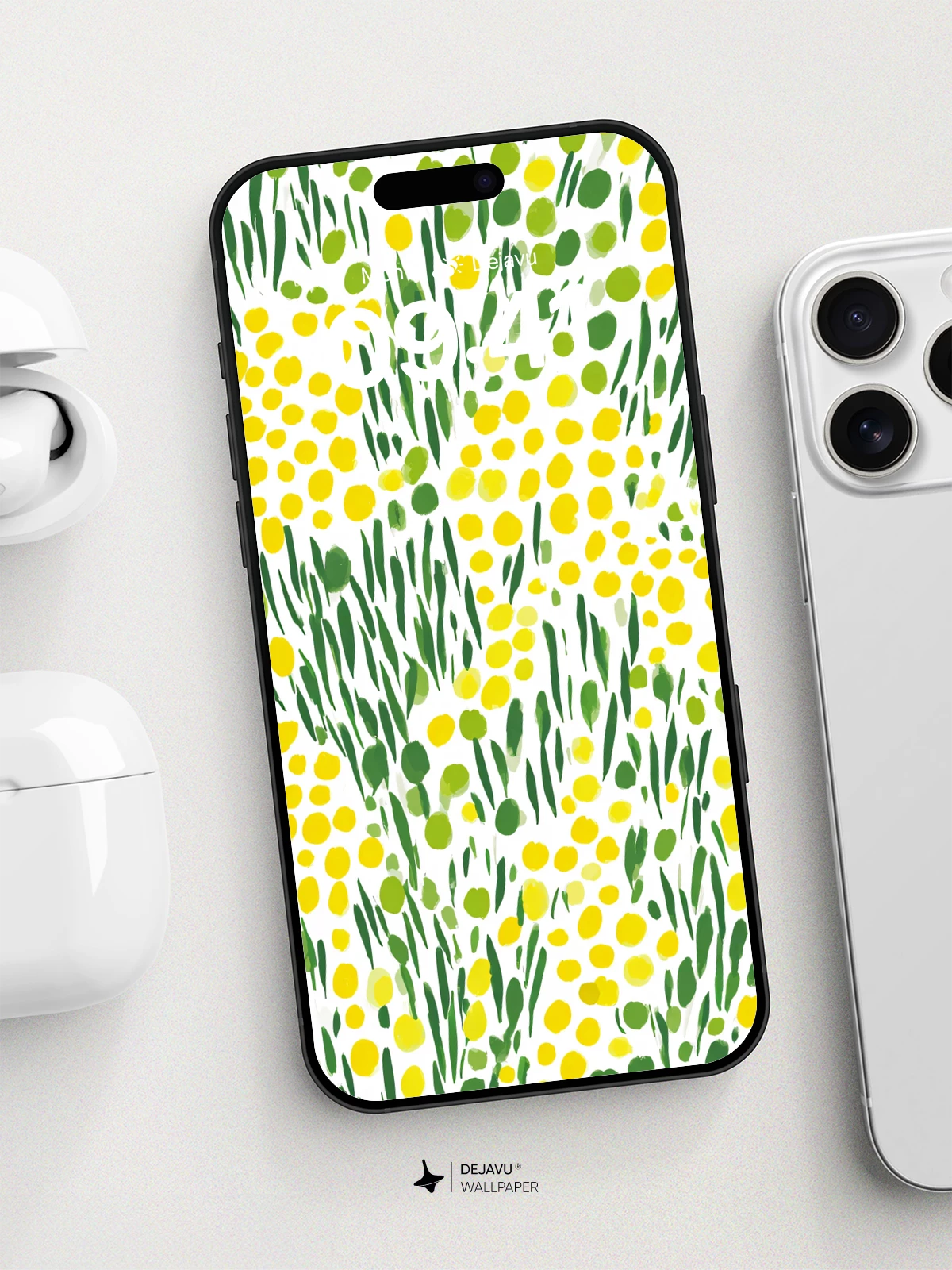 Whimsical Green & Yellow Dots Wallpaper 8K for iPhone and Android