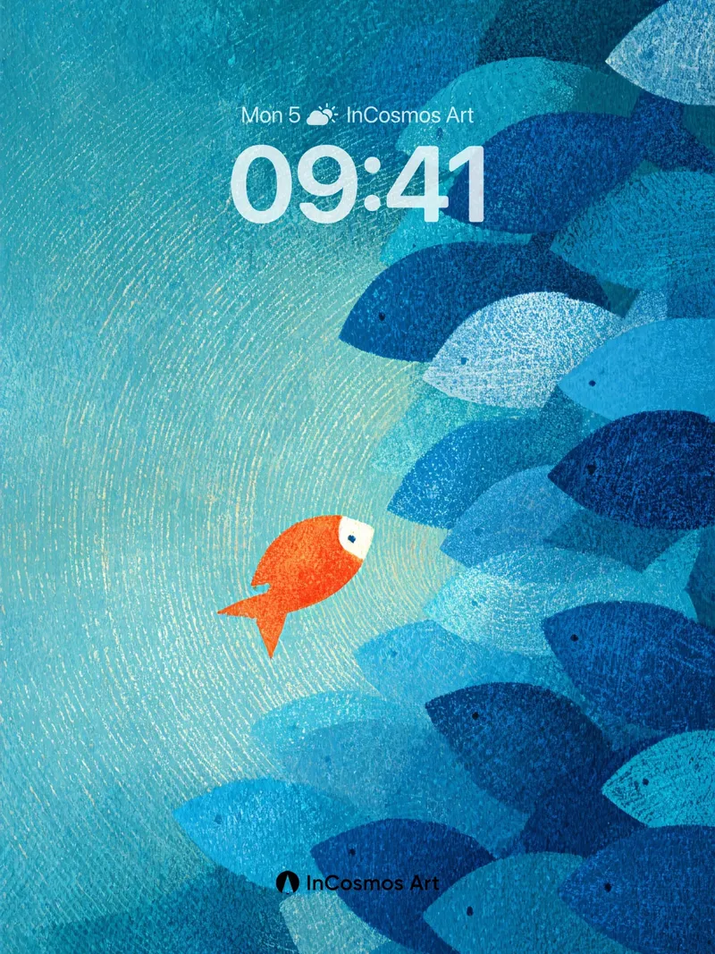 Coral Pulse Wallpaper with Solitary Orange Fish