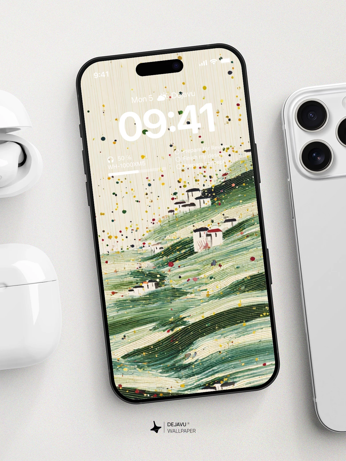 Wavy Green Hills and Houses Wallpaper 8K