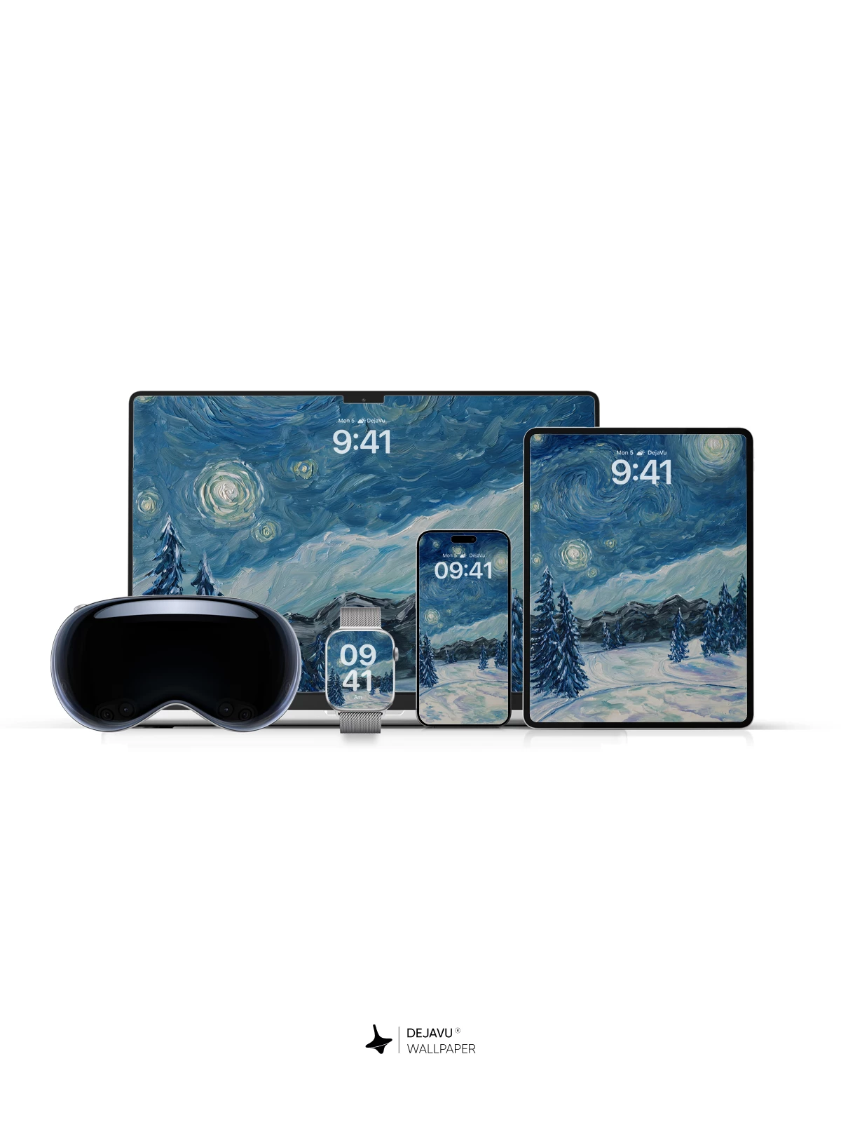 Van Gogh Starry Night Style Winter Landscape 8K Wallpaper