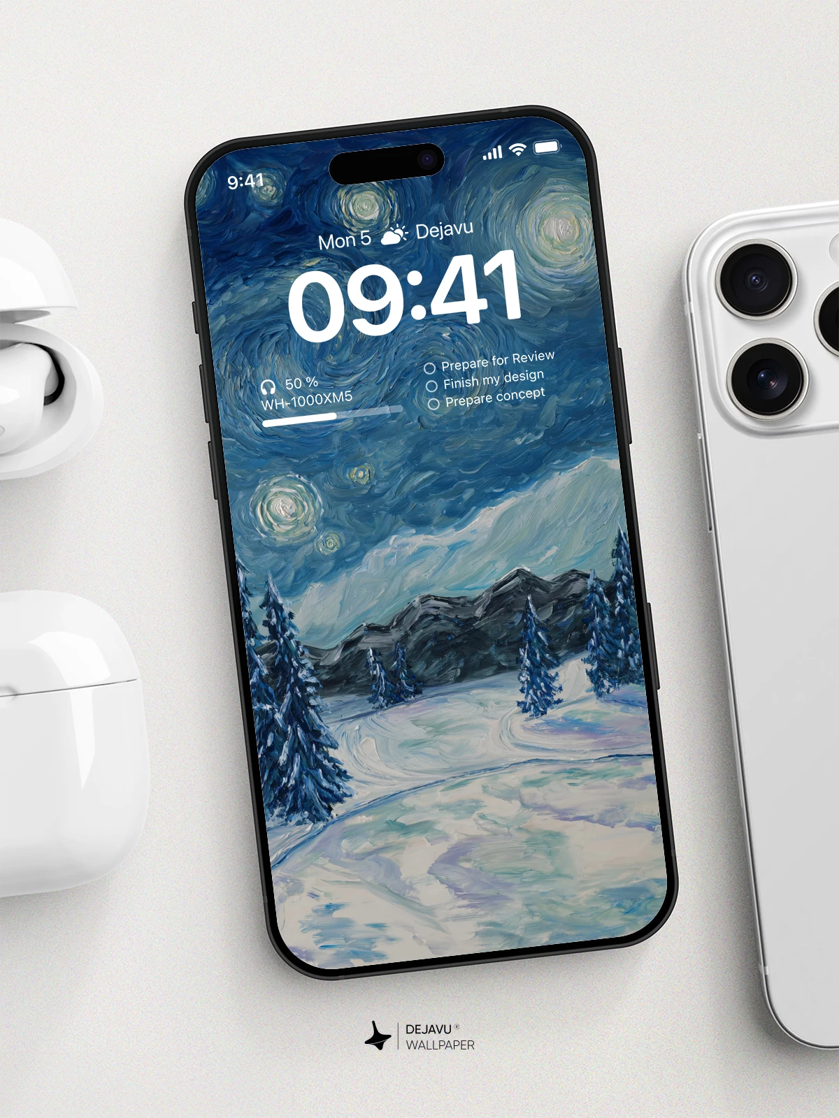 Van Gogh Starry Night Style Winter Landscape 8K Wallpaper