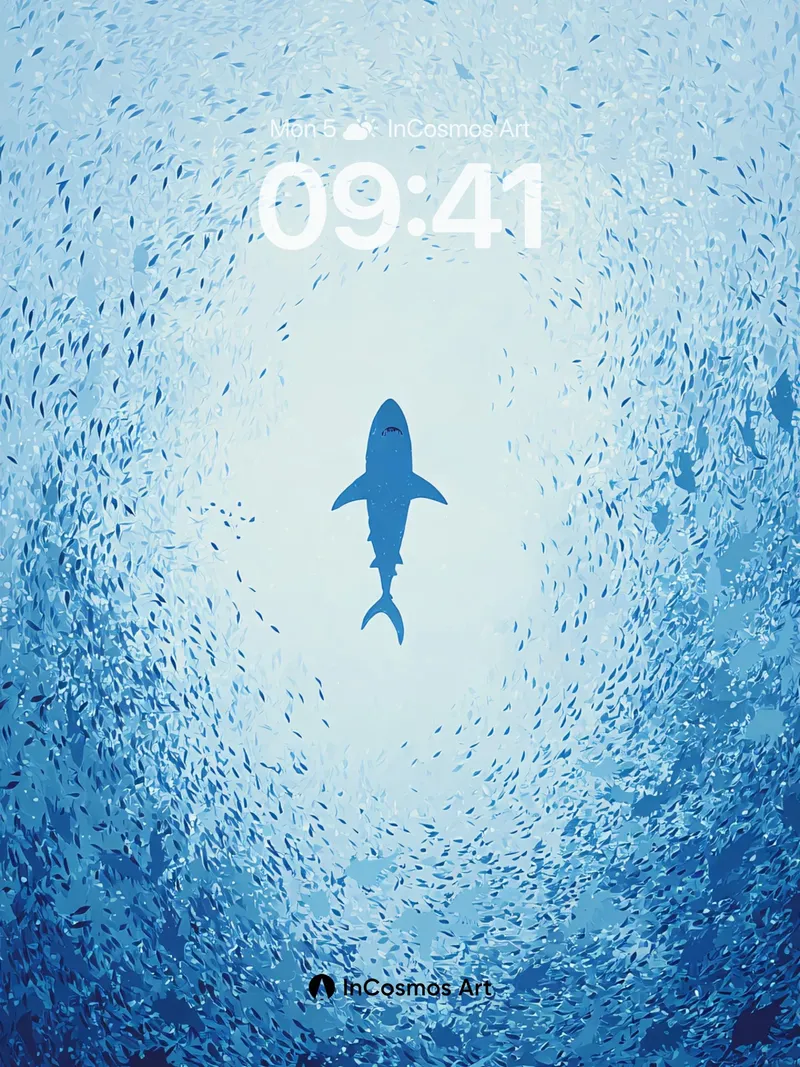 Deep Blue Shark Background with Silhouette