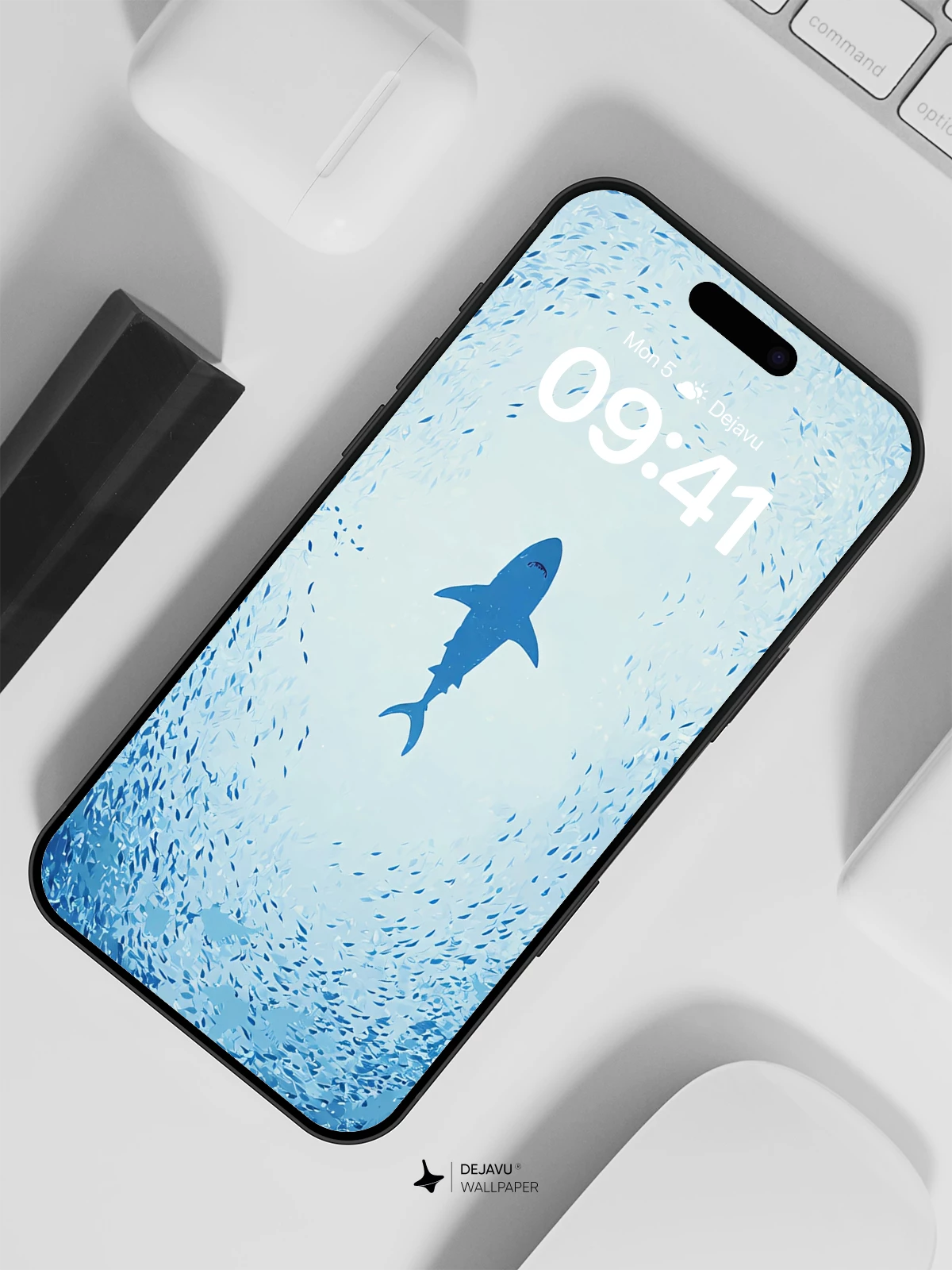 Shark in Blue Vortex Wallpaper 8K