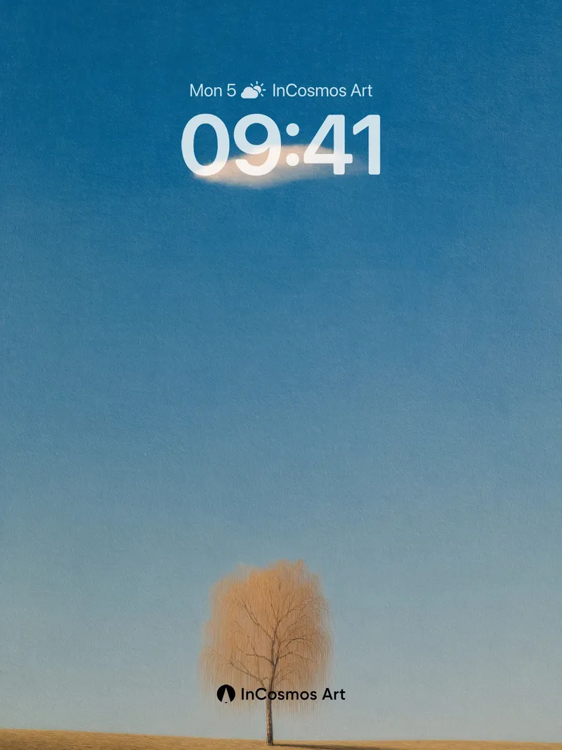 Solitary Willow Wallpaper in Clear Blue Sky