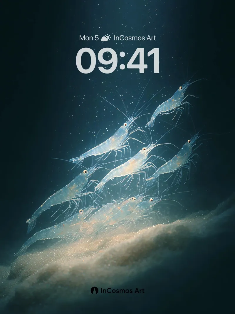 Ethereal Shrimp Dance Wallpaper in Deep Ocean