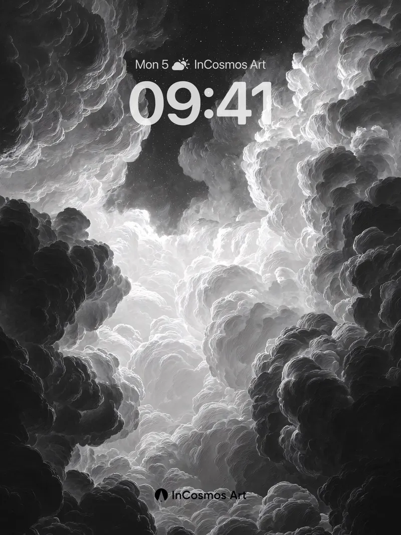 Monochrome Cloudscape Wallpaper with Ethereal Light
