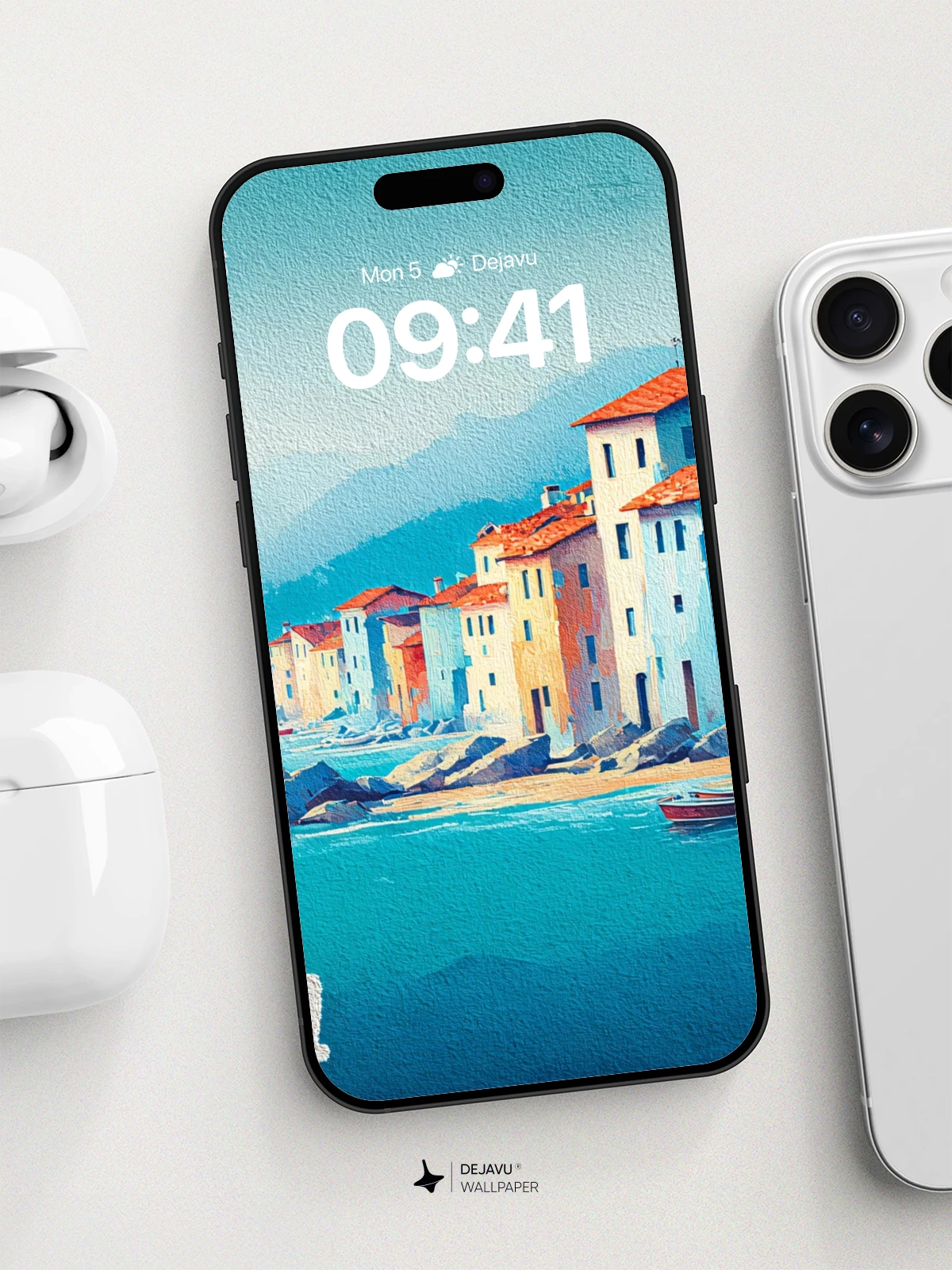 Mediterranean Coastline Watercolor Wallpaper 8K