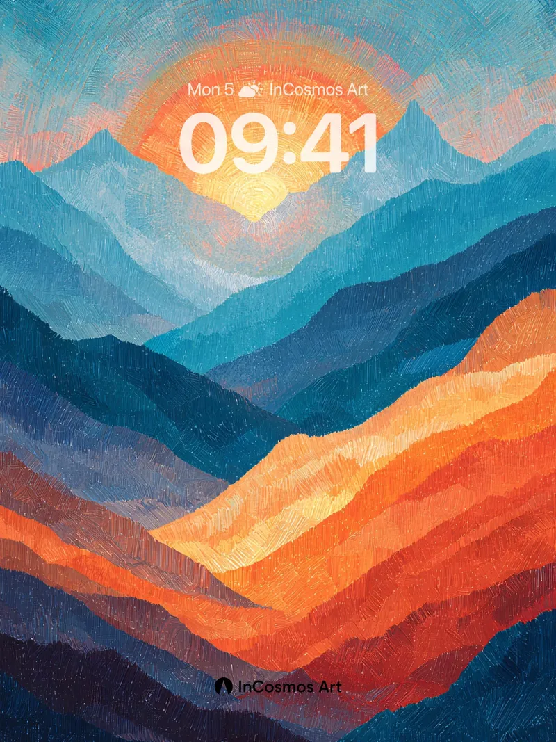 Layered Mountain Sunset Wallpaper in Warm Gradient