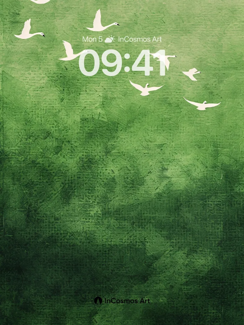 Serene Swan Flight Wallpaper with Misty Green Haze