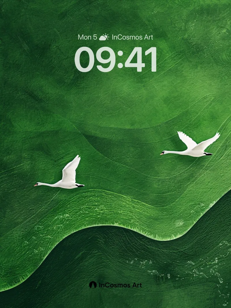 Emerald Flight Wallpaper with Soft Curves