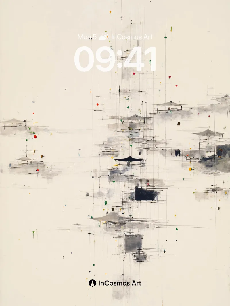 Serene Mist Pavilion Background with Vertical Rhythm