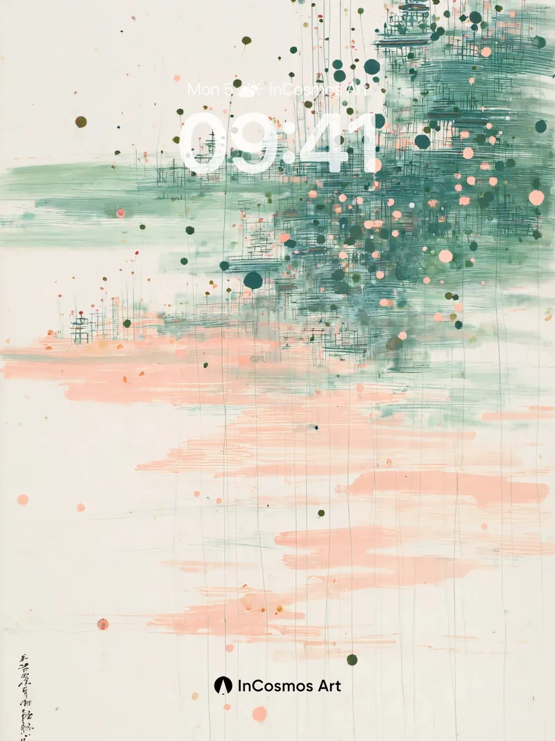 Serene Ink Wash Wallpaper with Abstract Tower