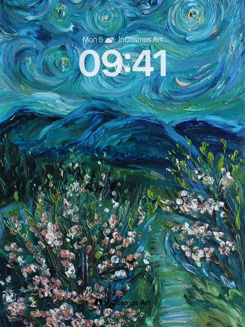 Whispering Blossom Path Wallpaper in Midnight Swirl