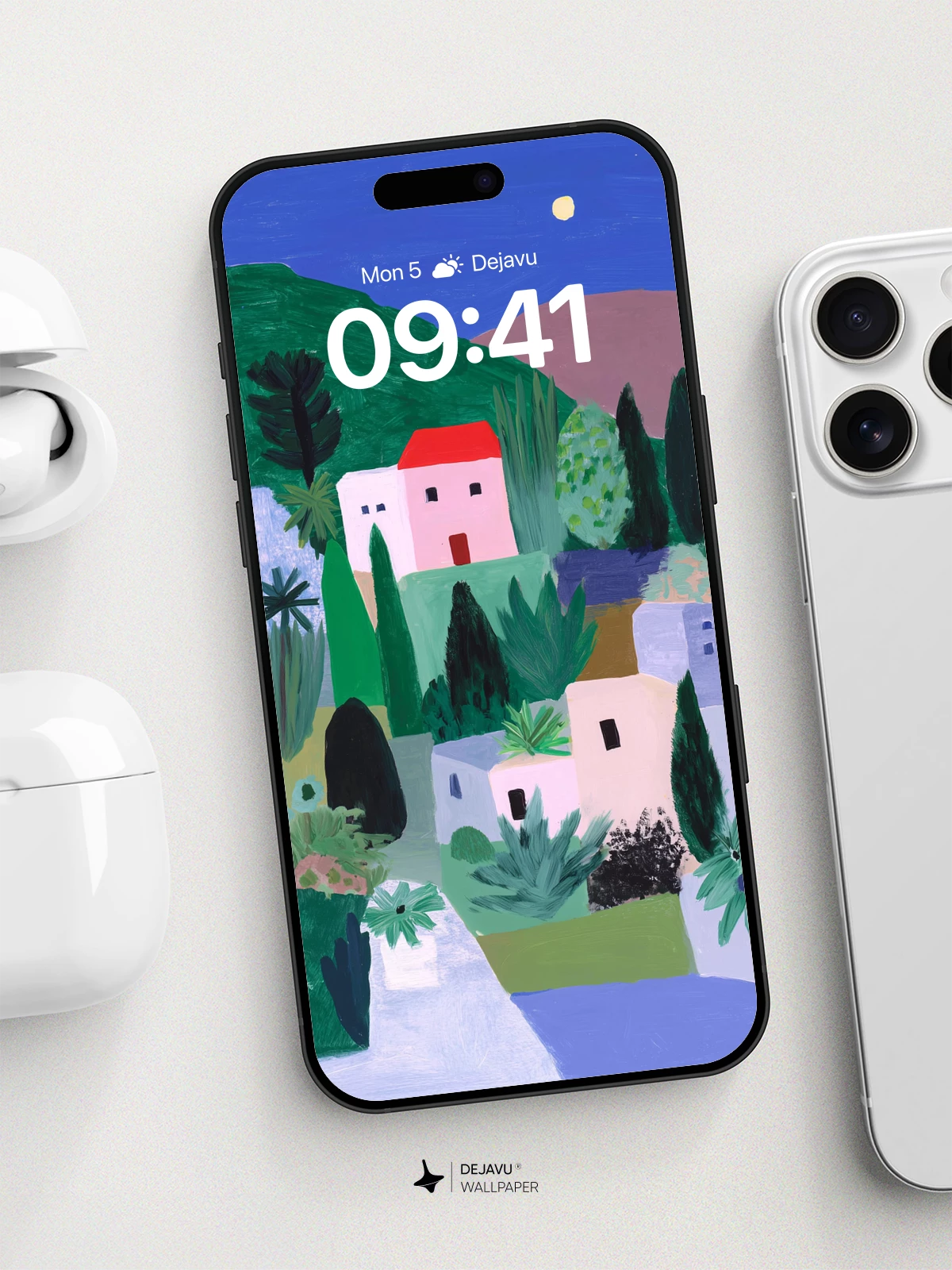 Whimsical Village Landscape Wallpaper 8K for iPhone and Android