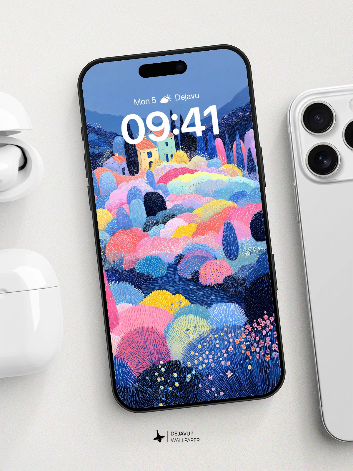 Candy-Colored Hillside Village Wallpaper 8K