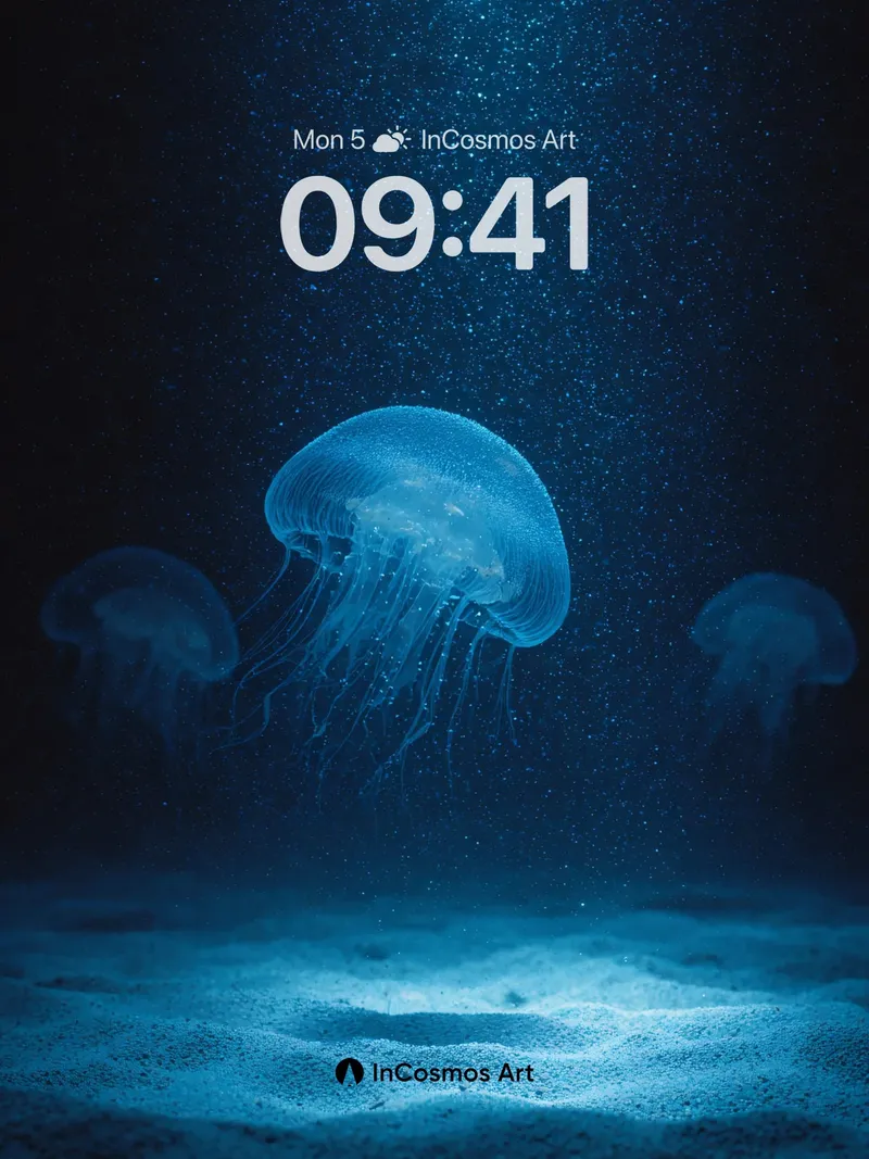 Serene Blue Jellyfish Wallpaper with Deep Ocean Glow