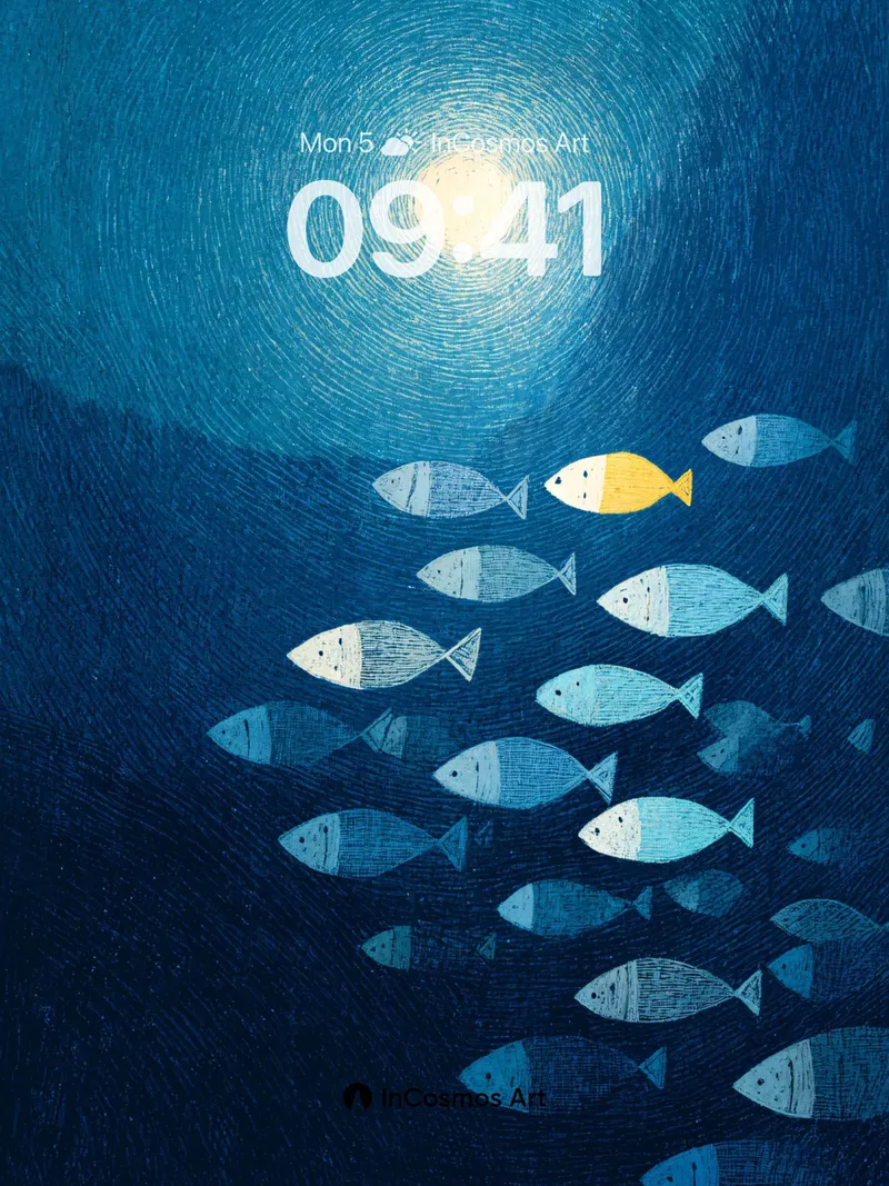 Luminous Depths Wallpaper with Golden Outlier