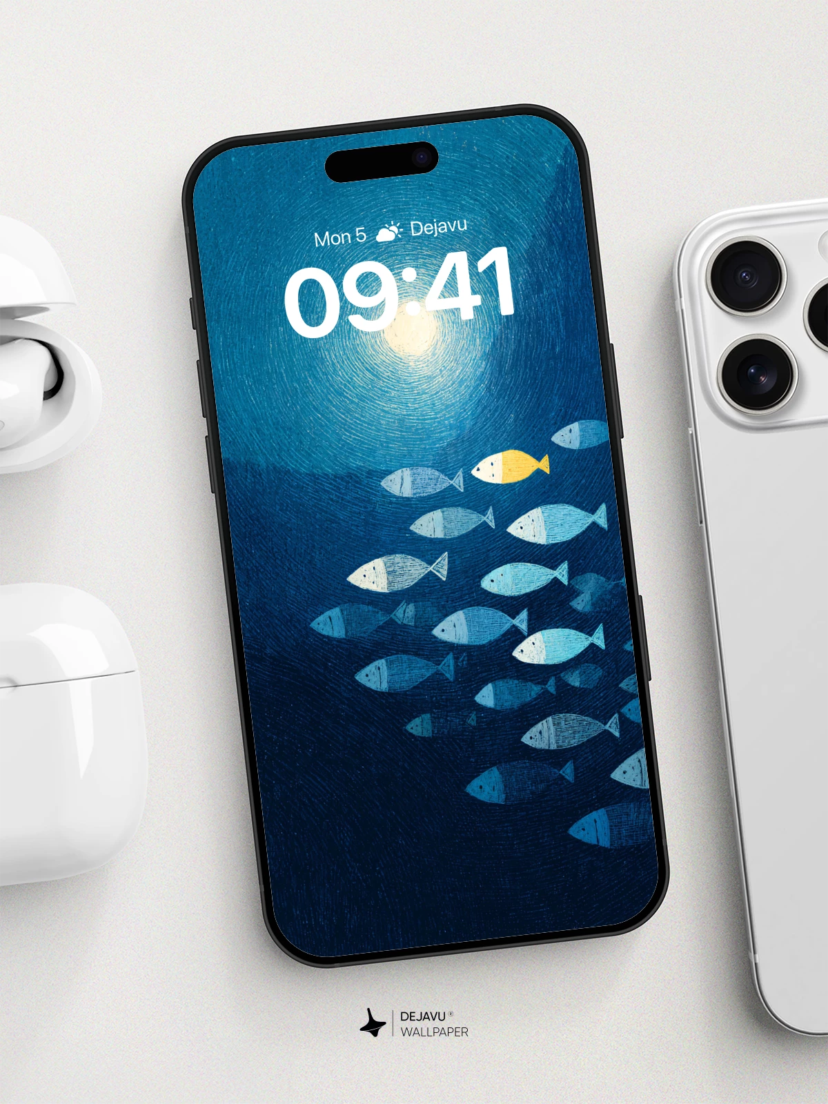 Oceanic Fish Swarm Wallpaper 8K for iPhone and Android