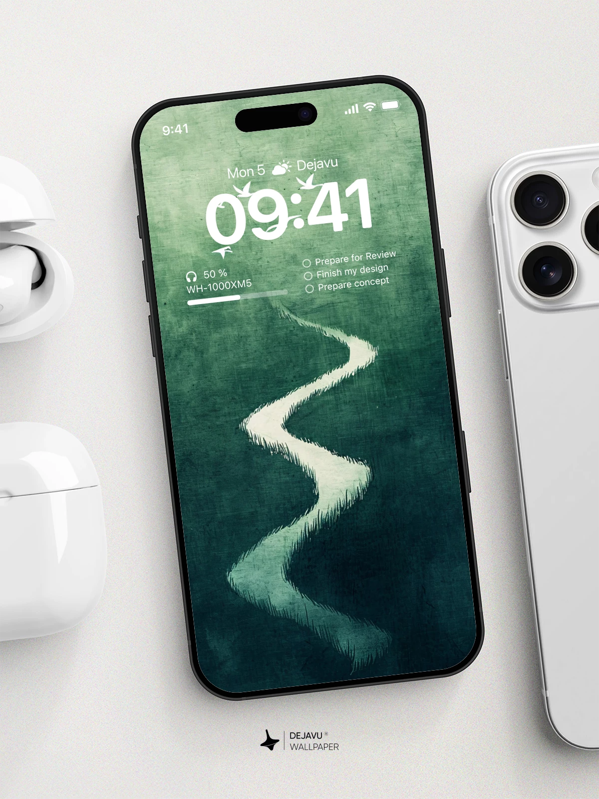 Winding Path and Birds in Green Mist 8K Wallpaper