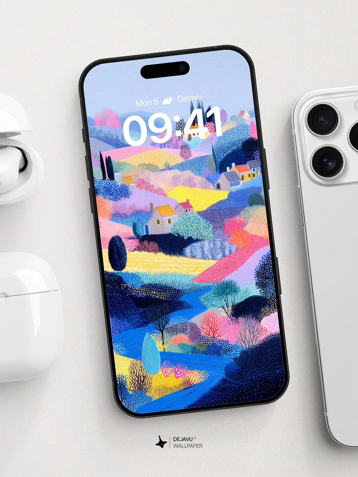 Colorful Pointillist Landscape Wallpaper 8K