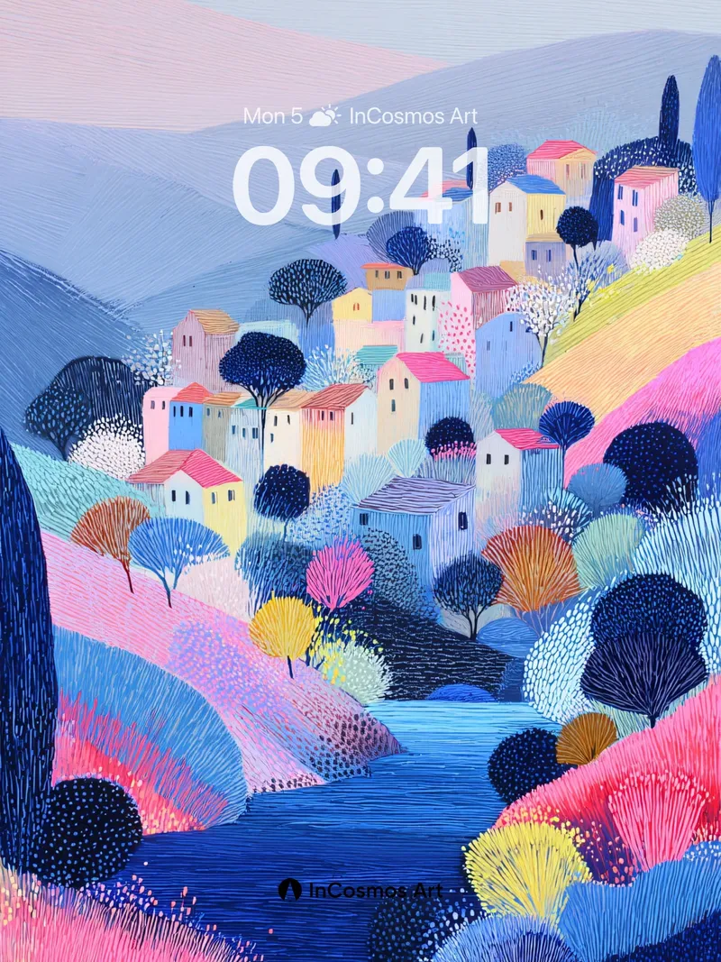 Serene Village Background with Rolling Hills