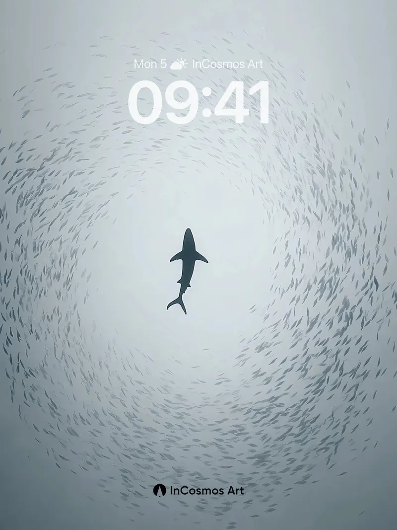 Serene Shark Silhouette Wallpaper with Misty Depths